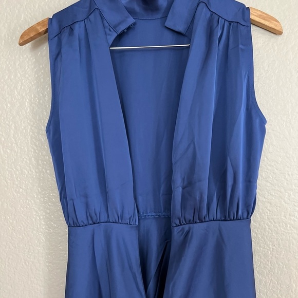 NWOT Elegance Blue Satin Sleeveless Mock Neck Maxi Dress - Picture 7 of 8